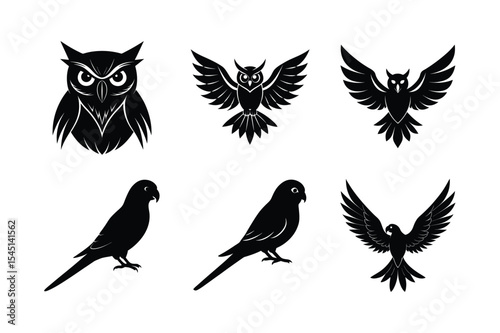 Elegant bird shapes for artistic projects Silhouette Vector illustration