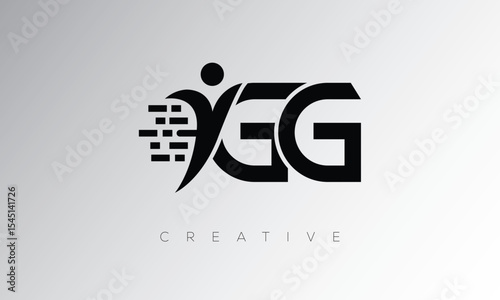 GG Creative Digital Monogram Logo – Futuristic Letter mark Design Featuring Human Shape, Pixel Motion & Minimal Tech Style for Innovative Branding Identity
