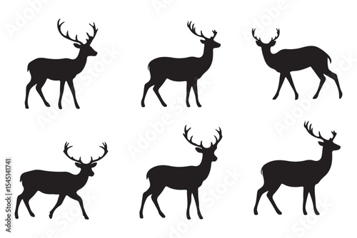set of whitetail deer silhouette design vector art illustration