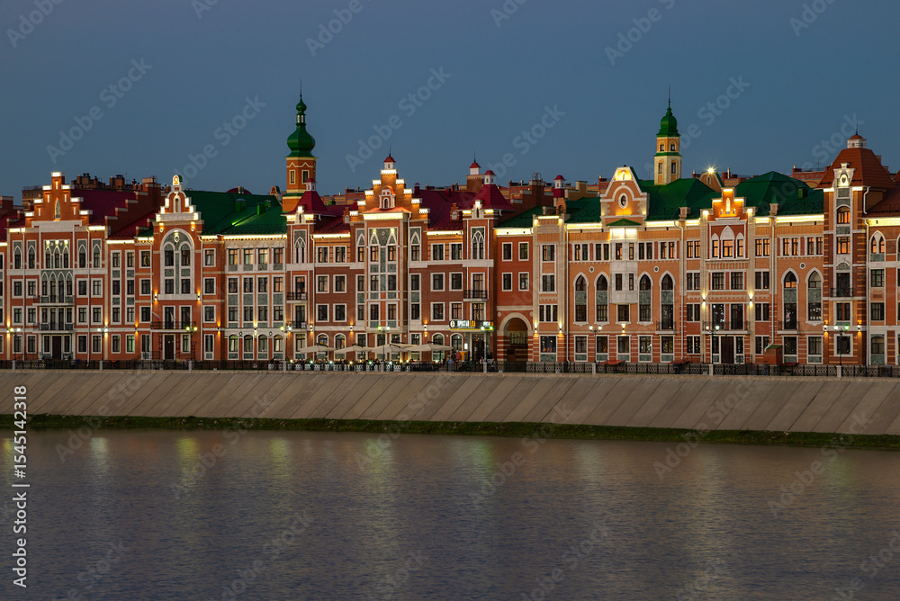 Obraz premium Brugge embankment in night illumination. Yoshkar-Ola. Republic of Mari El