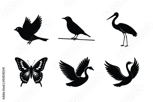 Group of birds in nature inspired vectors Silhouette Vector illustration