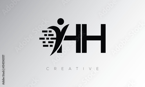 HH Creative Digital Monogram Logo – Futuristic Letter mark Design Featuring Human Shape, Pixel Motion & Minimal Tech Style for Innovative Branding Identity