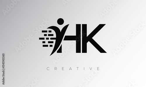 HK Creative Digital Monogram Logo – Futuristic Letter mark Design Featuring Human Shape, Pixel Motion & Minimal Tech Style for Innovative Branding Identity