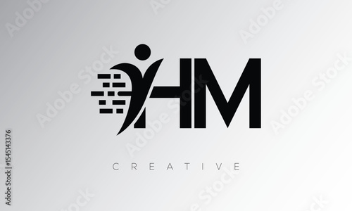 HM Creative Digital Monogram Logo – Futuristic Letter mark Design Featuring Human Shape, Pixel Motion & Minimal Tech Style for Innovative Branding Identity