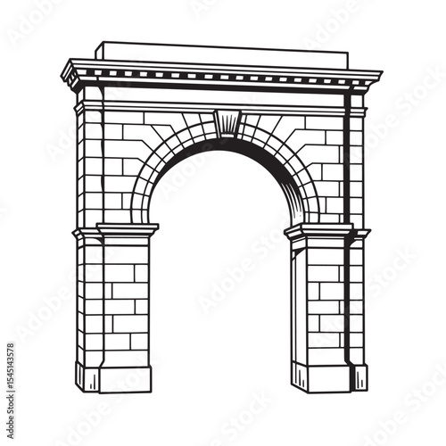 Classic stone archway architectural illustration depicting historical structures in vintage art style