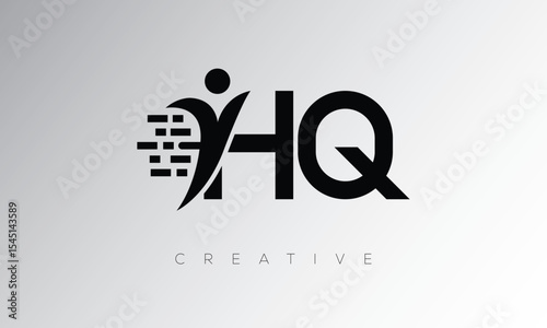 HQ Creative Digital Monogram Logo – Futuristic Letter mark Design Featuring Human Shape, Pixel Motion & Minimal Tech Style for Innovative Branding Identity