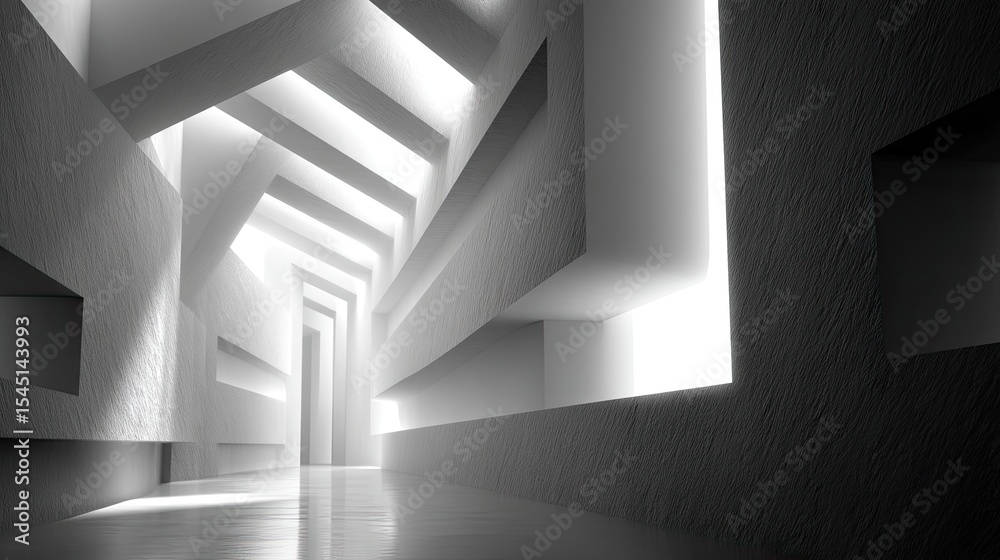 Fototapeta premium Abstract Grey and White Geometric Corridor Interior