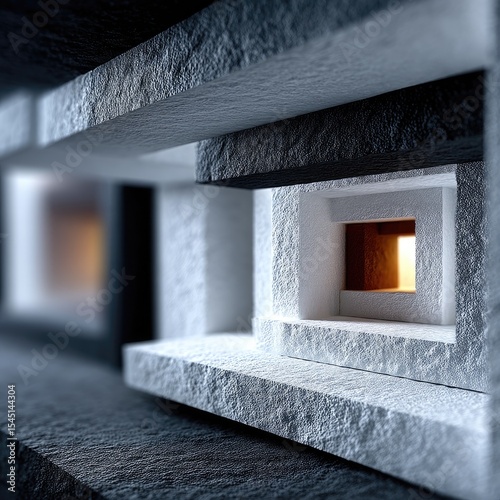 Abstract Layered Geometric Structure with Glowing Light