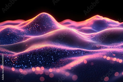 Abstract 3D Data Network Visualization with Glowing Light Trails