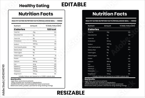 Healthy Eating, nutrition facts, nutrition, nutrition label, calories in food, nutrition info, supplement facts, vector template