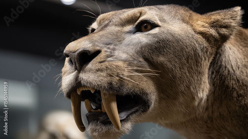 close up portrait of prehistoric extinct sabertooth tiger