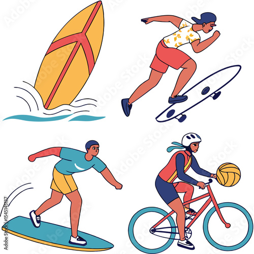 Diverse people enjoying summer sports activities