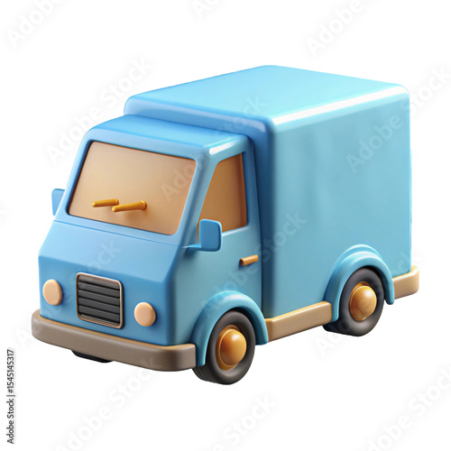 Cartoon delivery truck 3d render isolated on transparent background