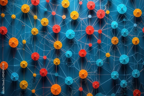 Abstract Network Concept with Colorful Paper Cut Umbrellas on Blue Background