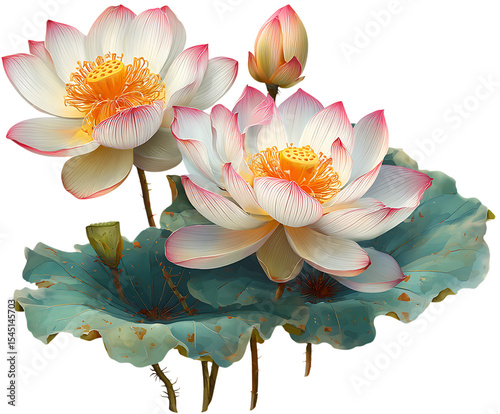 Gorgeous decorative Indian Lotus blossoms in bloom