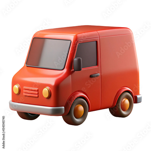 Cartoon red delivery van isolated on transparent background