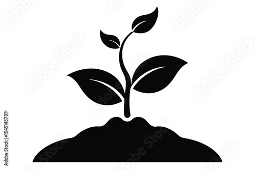 Black Silhouette of a Plant Sprout Growing from a Pile of Dirt or Soil