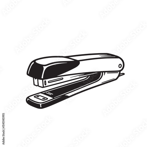 Sleek black and white vintage art silhouette illustration of a stapler for office or school use