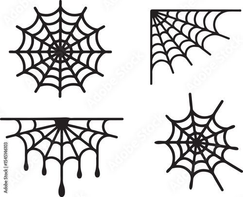 Set of spider web silhouette for halloween. Scary arachnid web, Spider Web silhouette vector