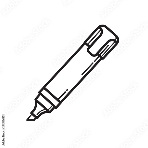 Vintage art silhouette hand drawn black outline of a highlighter pen isolated on white