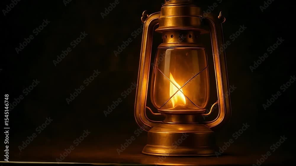 Glowing Antique Oil Lantern in the Dark Night Still Life Photography