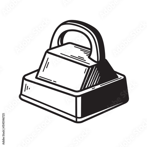 Vintage art silhouette illustration of a handheld ink pad stamp isolated on white