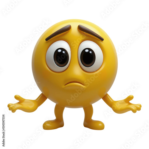 Sad yellow emoji character with frown face and drooping eyes expression isolated on transparent background