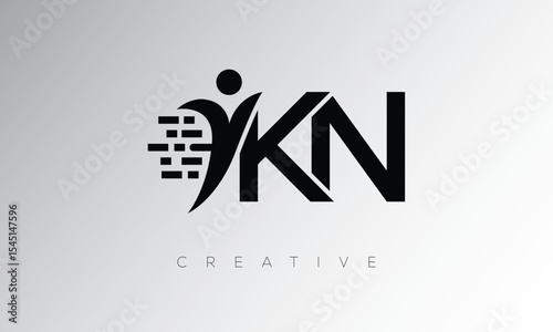 KN Creative Digital Monogram Logo – Futuristic Letter mark Design Featuring Human Shape, Pixel Motion & Minimal Tech Style for Innovative Branding Identity