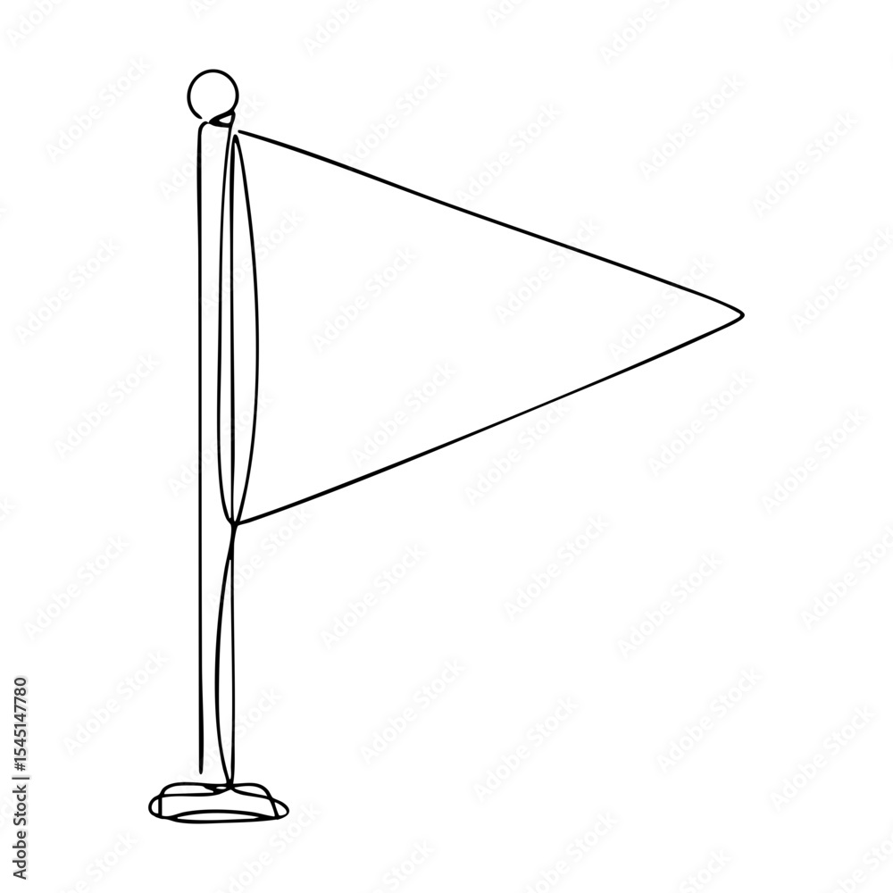 Obraz premium Minimalist vector line art of a triangular baseball flag on a pole, isolated on white background