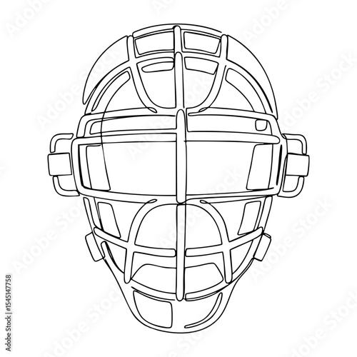 Vector line art of a baseball catcher's face mask, protective sports equipment sketch in black and white