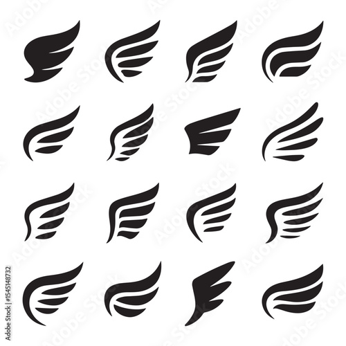 Variety of Wing Designs Featuring Different Shapes and Feather Arrangements Showcasing Artistic Depictions of Flight and Angelic Imagery