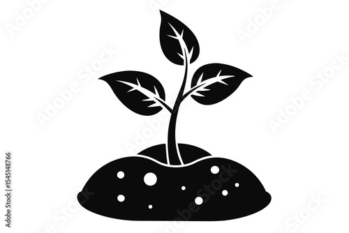 Black Sprout Growing From Dirt Mound Illustration, Showing New Life and Growth Cycle