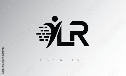 LR Creative Digital Monogram Logo – Futuristic Letter mark Design Featuring Human Shape, Pixel Motion & Minimal Tech Style for Innovative Branding Identity