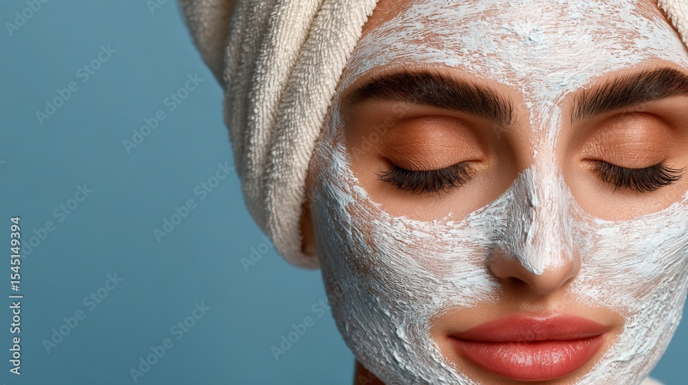 Fototapeta premium Close-up of Young Woman with Spa Face Mask, Relaxation and Self-Care at Home, Beauty and Skincare Routine