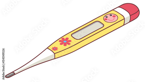 Children's Medical Thermometer with Illustrations. Isolated white background