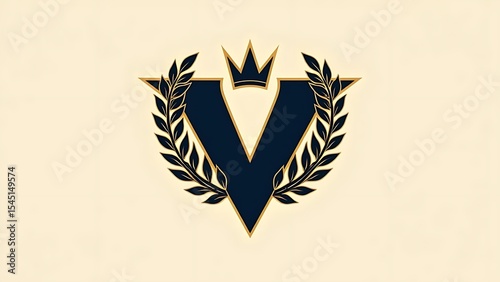 Elegant Monogram Logo Design: V Crowned with Laurel Wreath