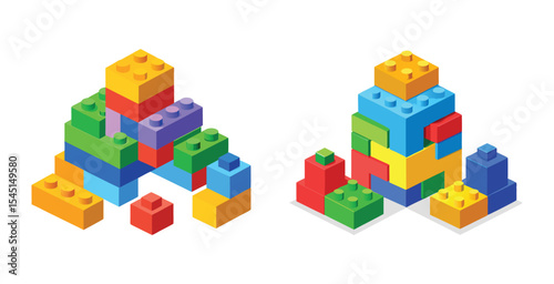 Colorful 3d plastic toy building blocks vector art set design