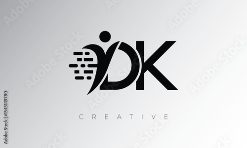 DK Creative Digital Monogram Logo – Futuristic Letter mark Design Featuring Human Shape, Pixel Motion & Minimal Tech Style for Innovative Branding Identity