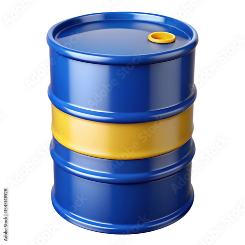 Blue and yellow oil barrel isolated on transparent background