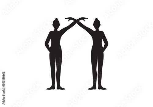 Slim sportive young woman & man doing yoga & fitness exercises. Healthy lifestyle. Exercise and fitness icons. Gym and Workout Set. Person Yoga exercises poses. Lunges, Pushups, Squats, Dumbbell rows,
