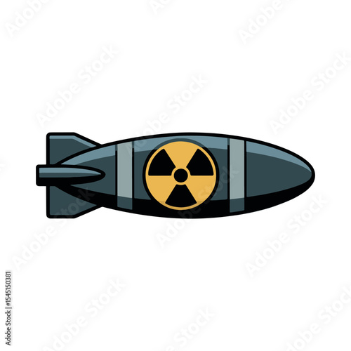 Nuclear Warhead Cartoon Illustration of a Missile Representing Danger and Destruction with a Symbol of Radioactivity in Yellow and Black