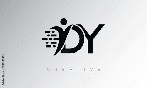 DY Creative Digital Monogram Logo – Futuristic Letter mark Design Featuring Human Shape, Pixel Motion & Minimal Tech Style for Innovative Branding Identity