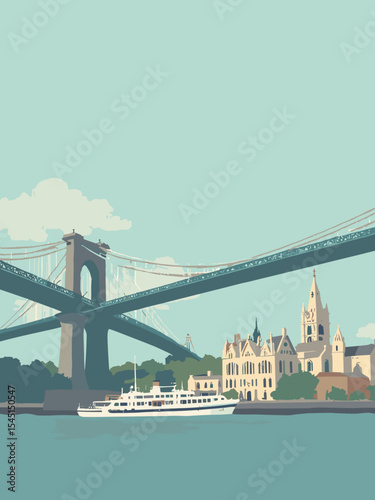 Bristol, United Kingdom - Clifton Suspension Bridge, SS Great Britain, Bristol Cathedral in suspension grey, ship teal, cathedral cream, and harbor blue