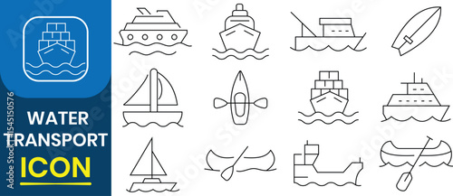 Water Transport icons, vector set. Outline icons related to water transport icon set symbol collection, logo design. Vector illustration.