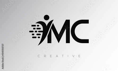 MC Creative Digital Monogram Logo – Futuristic Letter mark Design Featuring Human Shape, Pixel Motion & Minimal Tech Style for Innovative Branding Identity