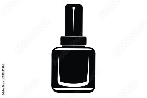 Black Silhouette of Nail Polish Bottle with Applicator Brush Topper Isolated View