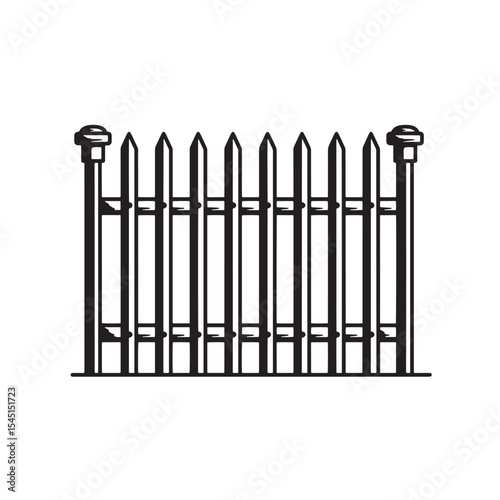 Black and white vintage art silhouette of a picket fence vector illustration suitable for design and decoration