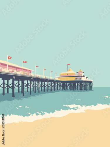 Southend-on-Sea, United Kingdom - Southend Pier, Adventure Island, Kursaal in pier grey, island yellow, kursaal pink, and seafoam