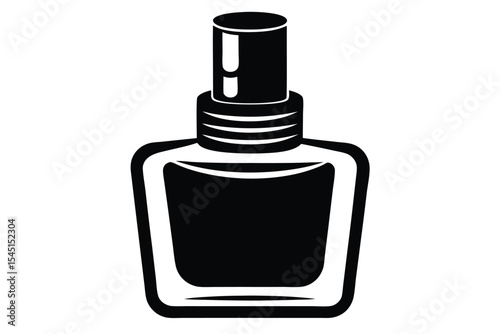 Black Silhouette of a Stylish Perfume Bottle with a Geometric Design and Cap