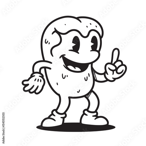 Cheerful vintage art silhouette character pointing upward with a smiling expression